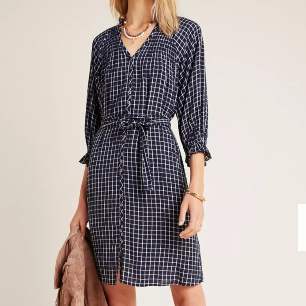 Anthro Checkered Tie Waist Dress